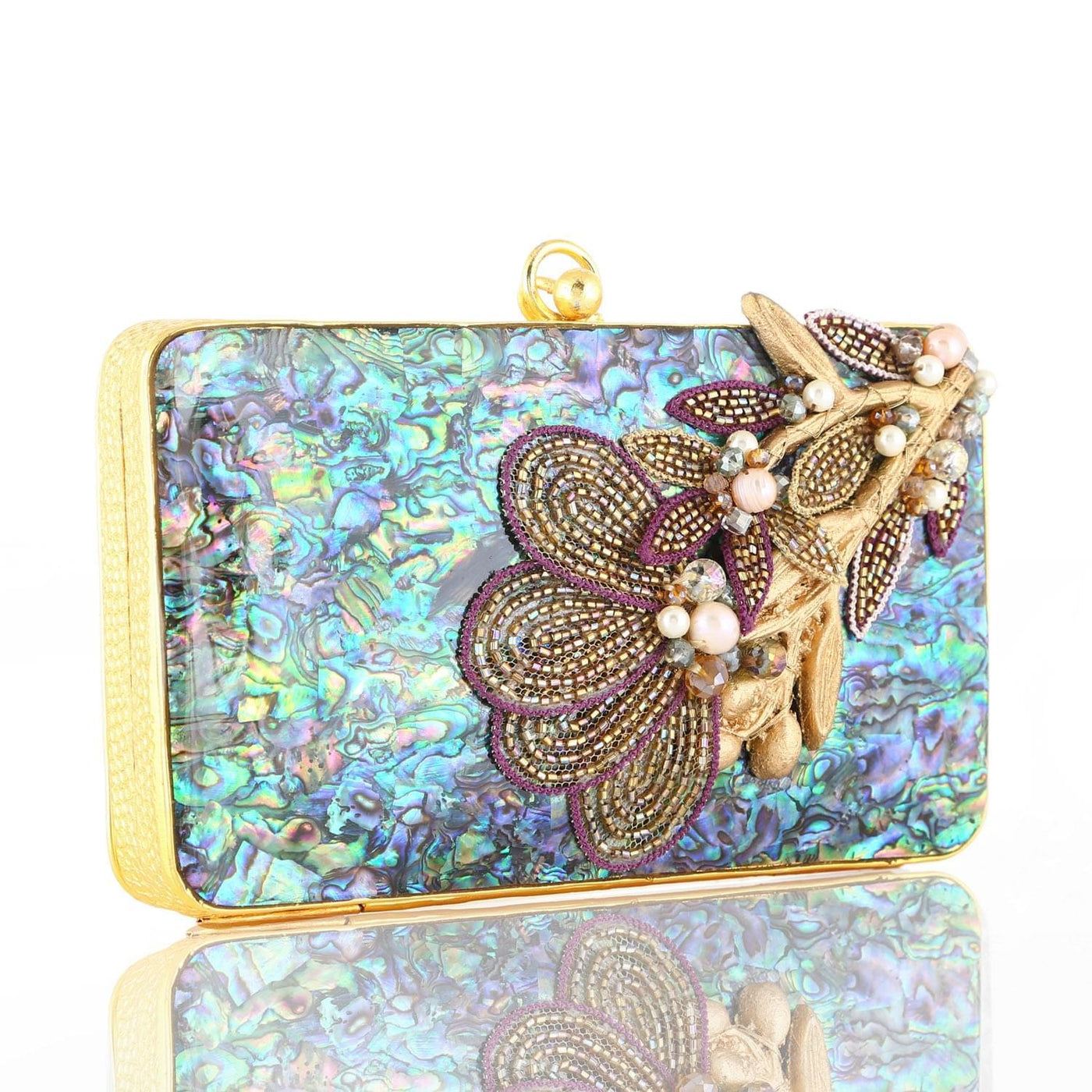Ampelia Abalon Clutch - Women's clutch bag in gold and shell