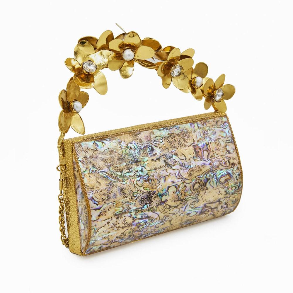 Flower Beauty Clutch - Women's bridesmaids clutch bag in gold and