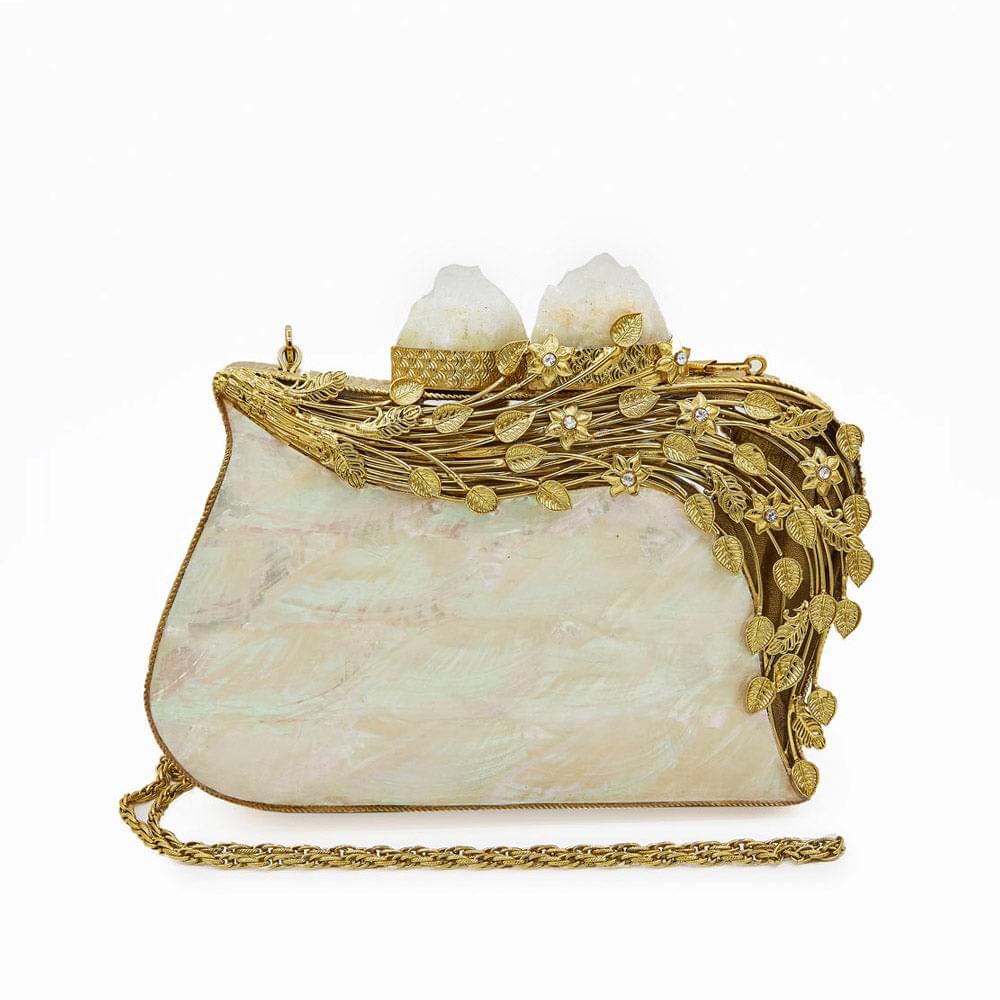 La Perla Ivory Clutch Women s bridesmaids clutch bag in gold and emb mintsa