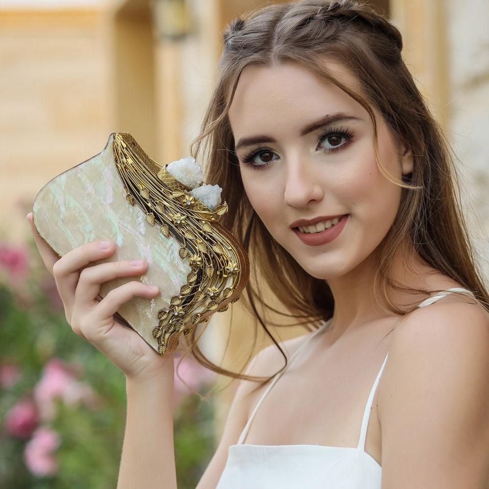 La Perla Ivory Clutch - Women's bridesmaids clutch bag in gold and embellishments