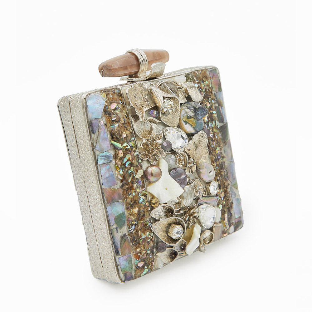 Mini Pearl Beauty Silver Clutch - Women's bridal and bridesmaids clutch bag