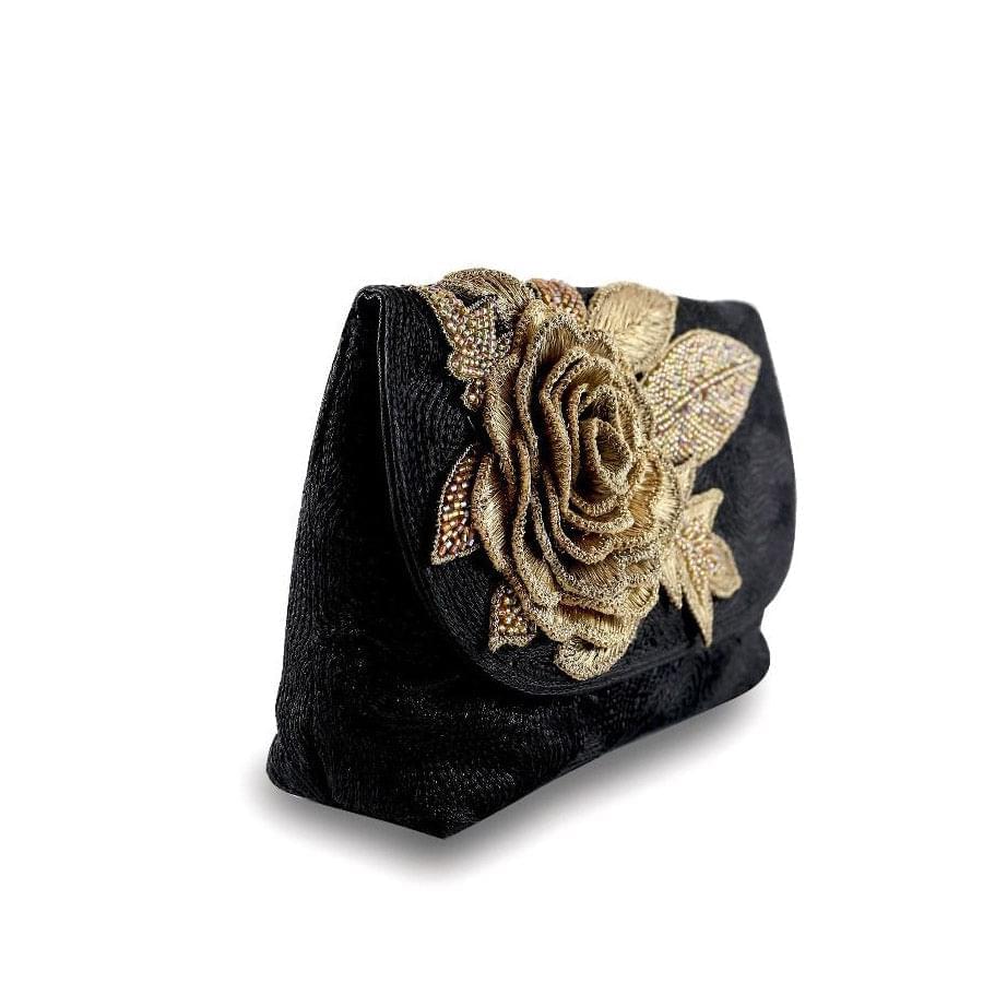 3D Rose Gold Clutch - Women's clutch bag in black and gold